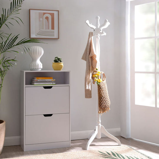 Wood Coat Rack | Freestanding 11-Hook Entryway Stand