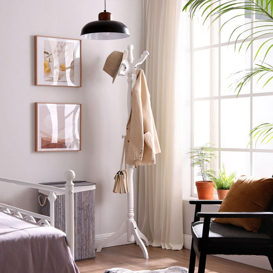 Wood Coat Rack | Freestanding 11-Hook Entryway Stand