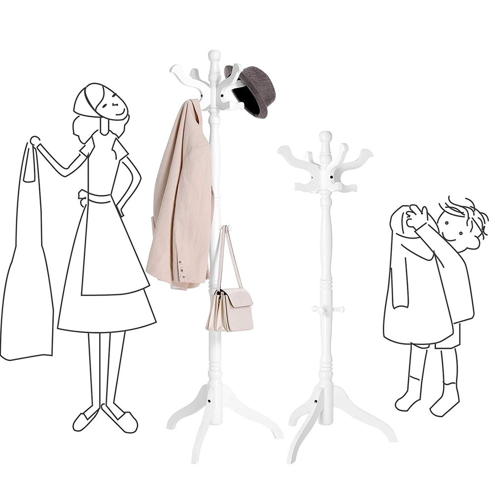 Wood Coat Rack | Freestanding 11-Hook Entryway Stand
