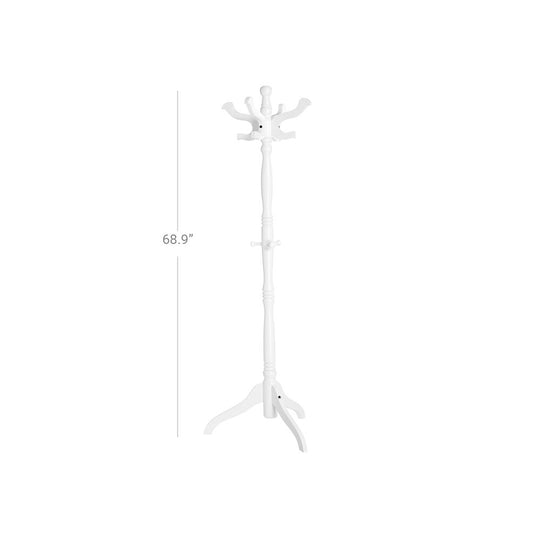 Solid Wood Coat Rack | Turned Post Stand With Curved Hooks
