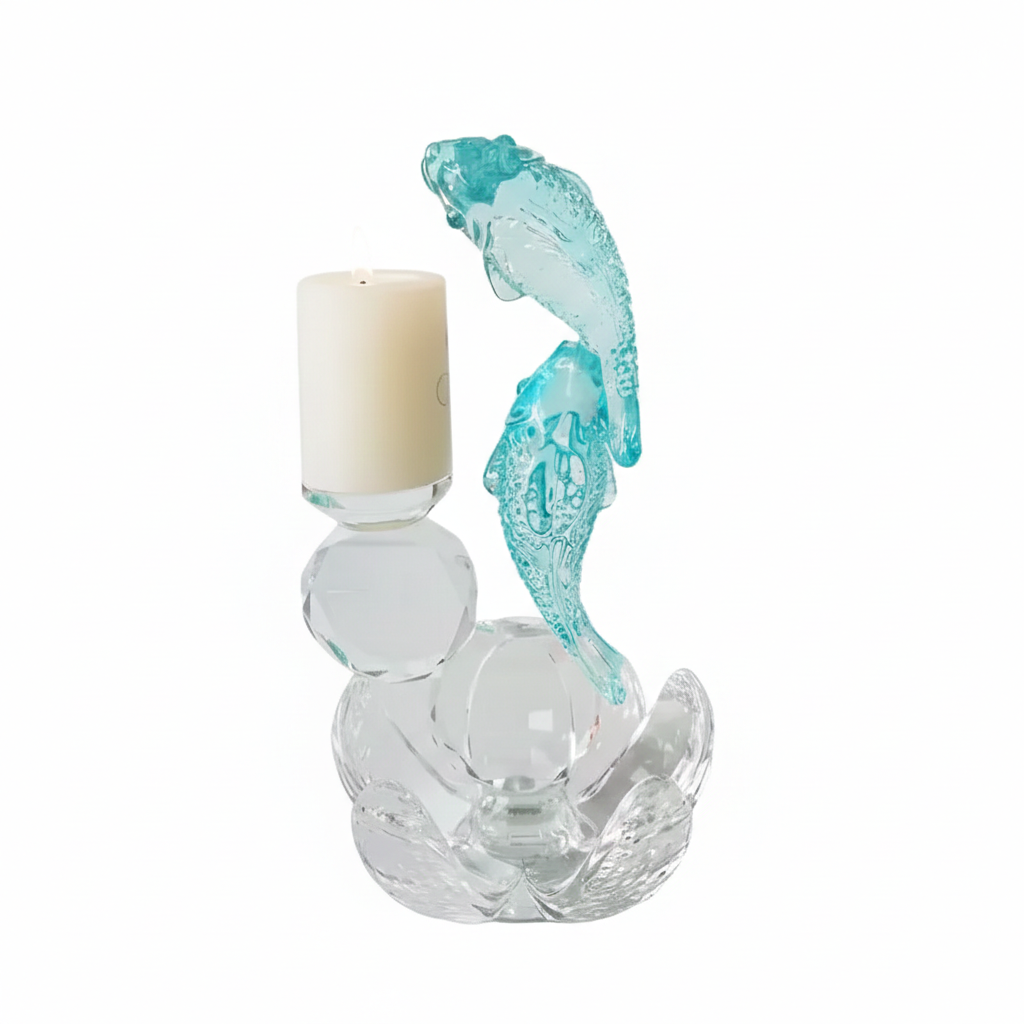 Candle Holder with Sculpted Fish Figures