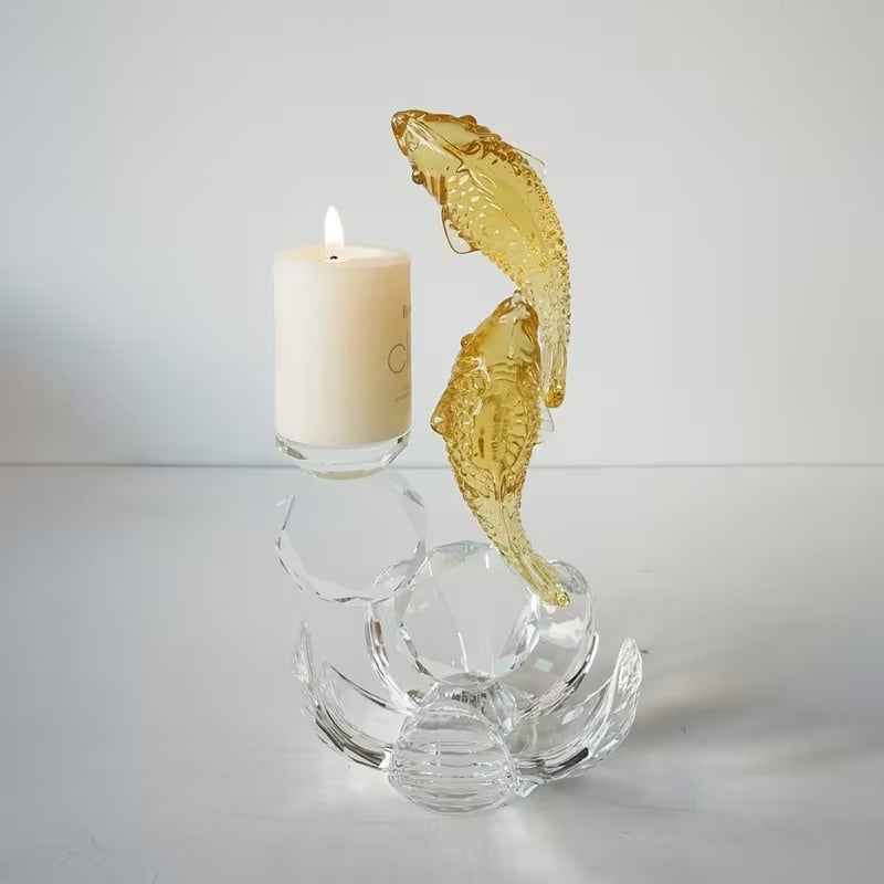 Sculpted Fish Candle Holder | Glass Pillar Candle Stand