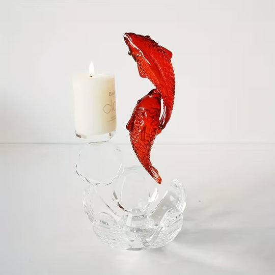 Sculpted Fish Candle Holder | Glass Pillar Candle Stand