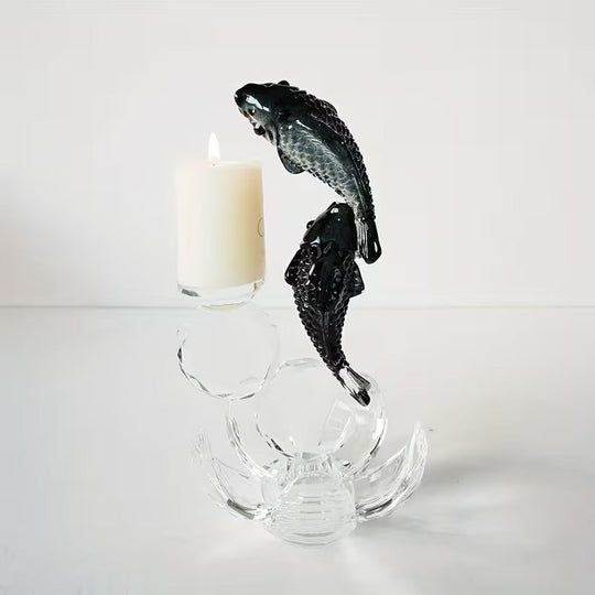 Sculpted Fish Candle Holder | Glass Pillar Candle Stand