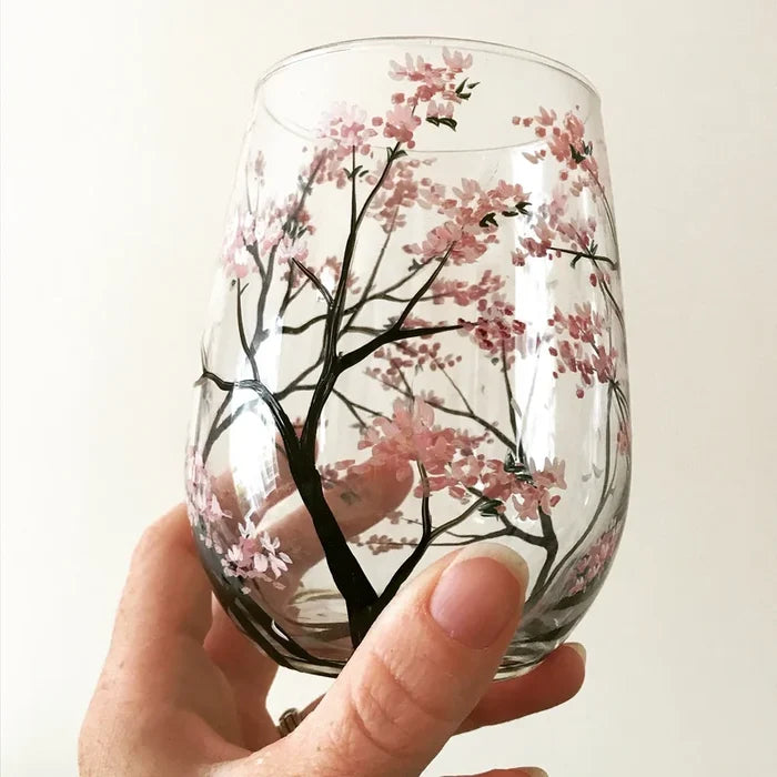 Hand-Painted Wine Glasses | Tree Motif Stemware