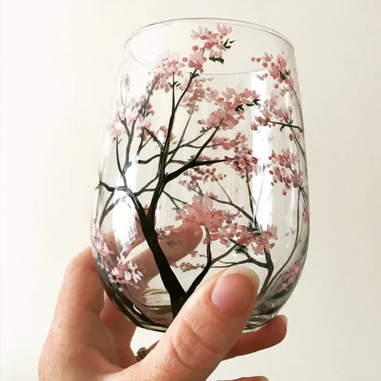 Hand-Painted Wine Glasses | Tree Motif Stemware