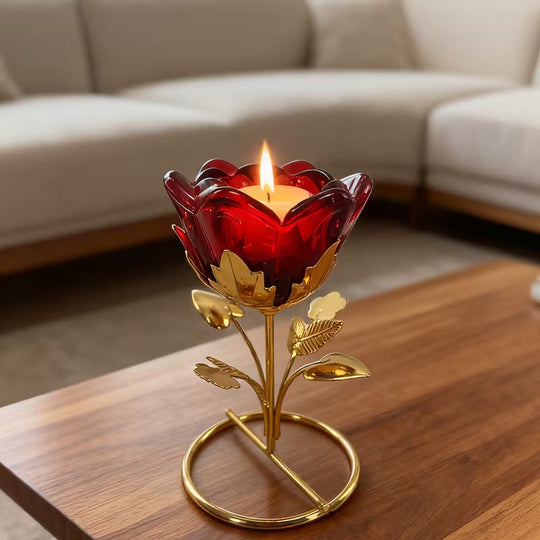 Rose Flower Candle Holder | Metal Stem Tealight Stand