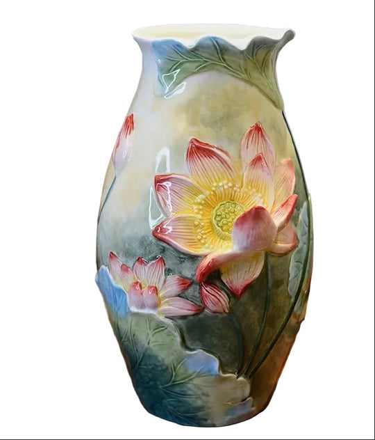 Raised Floral Vase | Wavy Rim Ceramic Design