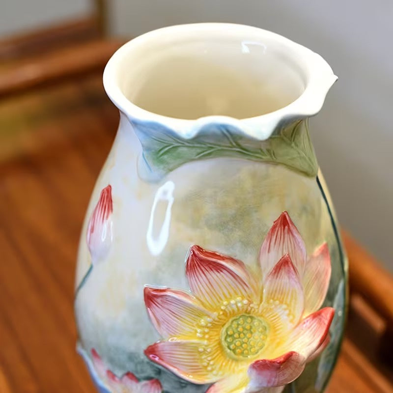 Raised Floral Vase | Wavy Rim Ceramic Design