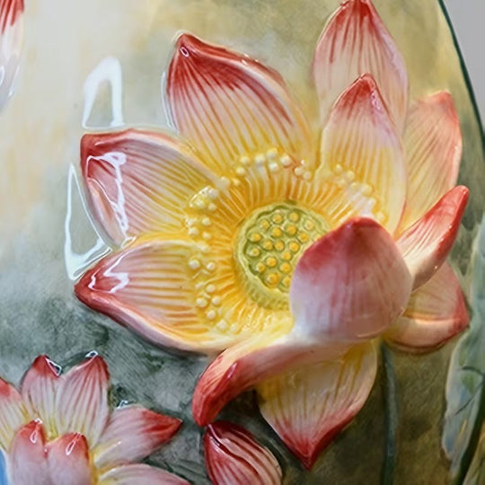 Raised Floral Vase | Wavy Rim Ceramic Design