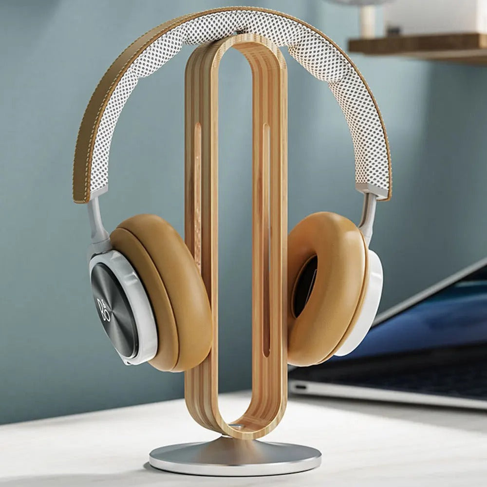 Wood Headphone Stand | Metal Base Desk Organizer